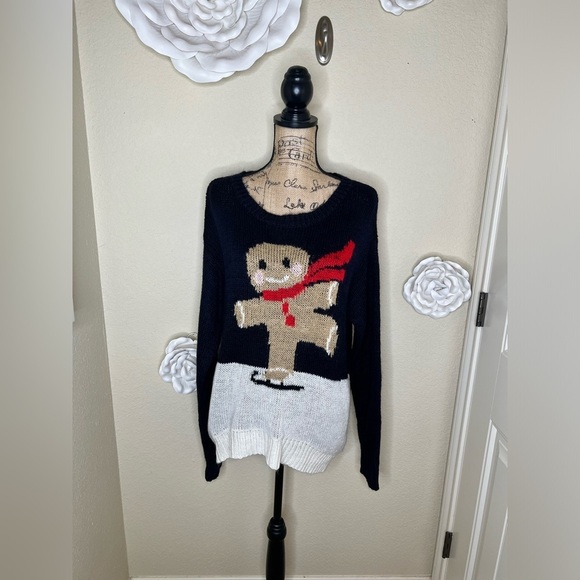 NTM Jolt Navy & Cream Gingerbread Man Ice Skating  Sweater Size Extra Large - Picture 2 of 14